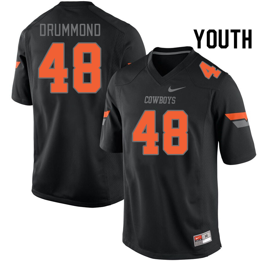 Youth #48 Bryce Drummond Oklahoma State Cowboys College Football Jerseys Stitched-Black - Click Image to Close